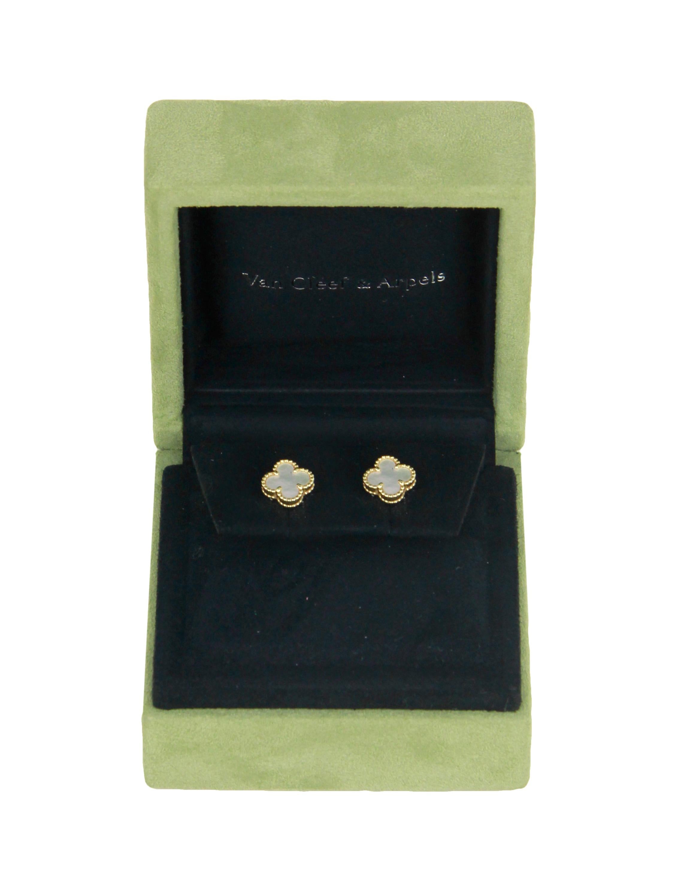 Van Cleef & Arpels 18K Mother of Pearl Sweet Alhambra Earrings In Excellent Condition In New York, NY