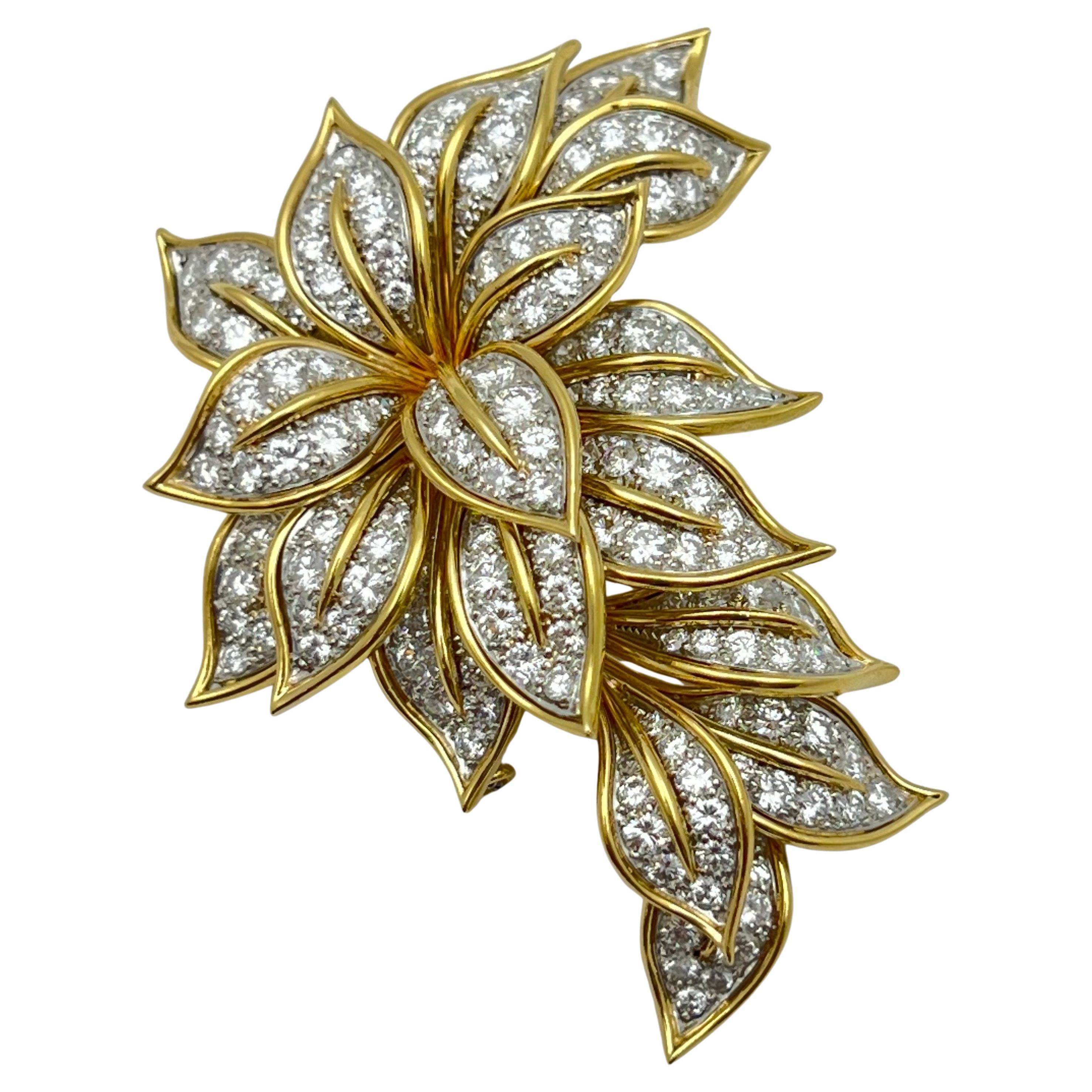 Van Cleef & Arpels 18k Platin Diamant Blume En Tremblant Brosche im Angebot 1