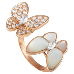 Van Cleef & Arpels 18K Rose Gold 1ct Diamond and Mother of Pearl Butterfly Ring