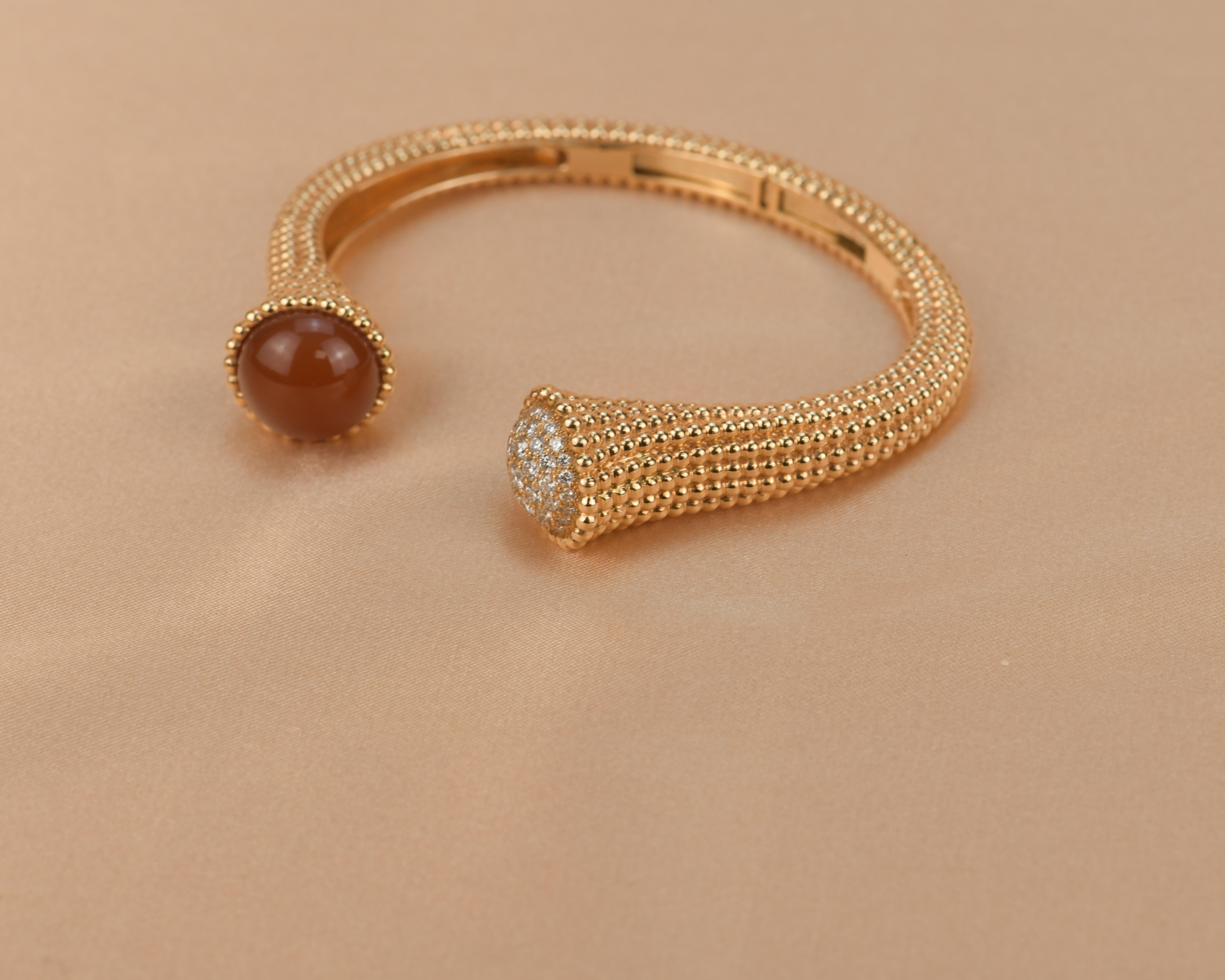 Women's Van Cleef & Arpels 18K Rose Gold Carnelian and Diamond Perlée Couleurs Bracelet