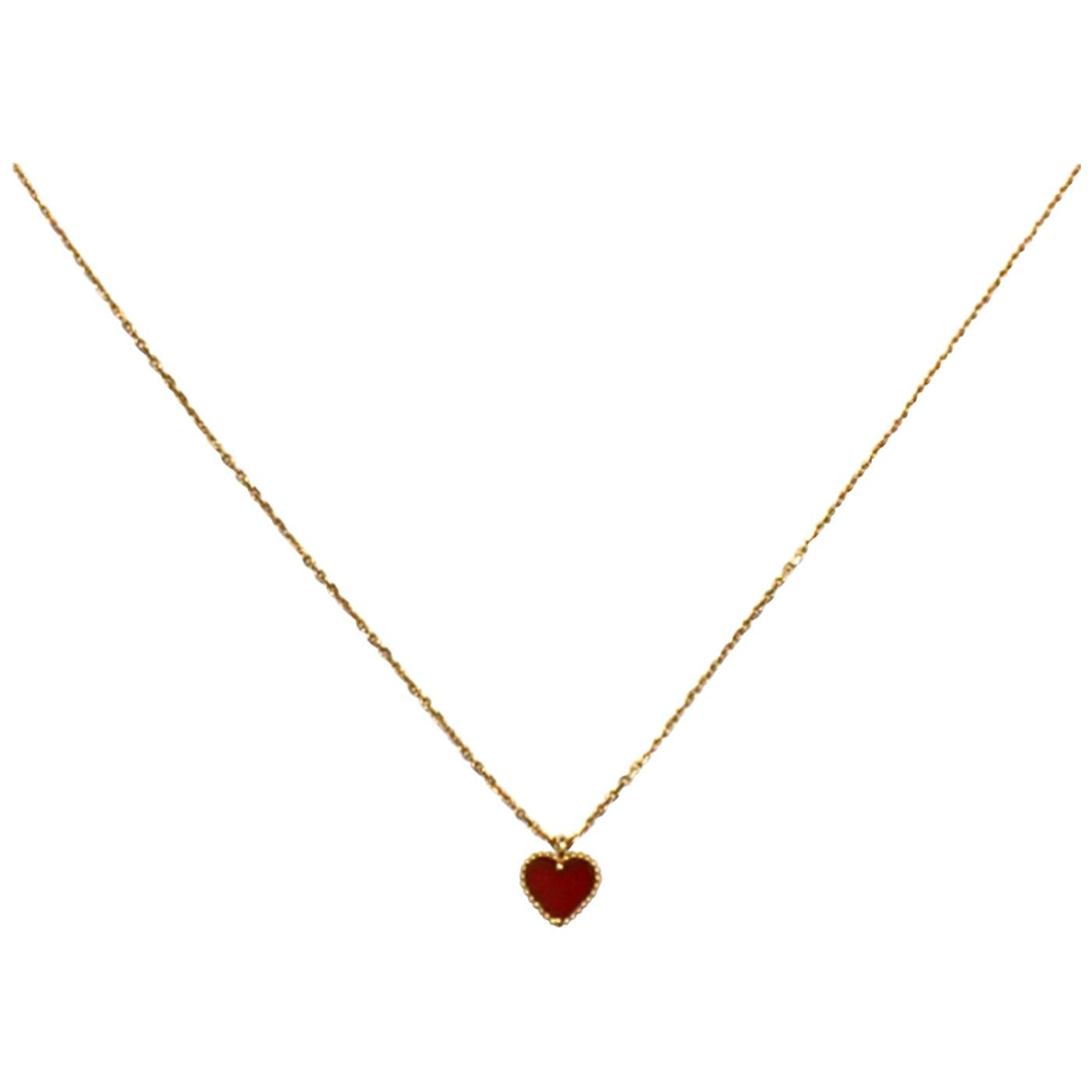 Van Cleef & Arpels 18k Rose Gold & Carnelian Sweet Alhambra Heart Pendant