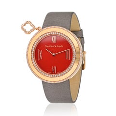 Van Cleef & Arpels 18K Rose Gold Charms Carnelian Dial 38mm Diamond Watch