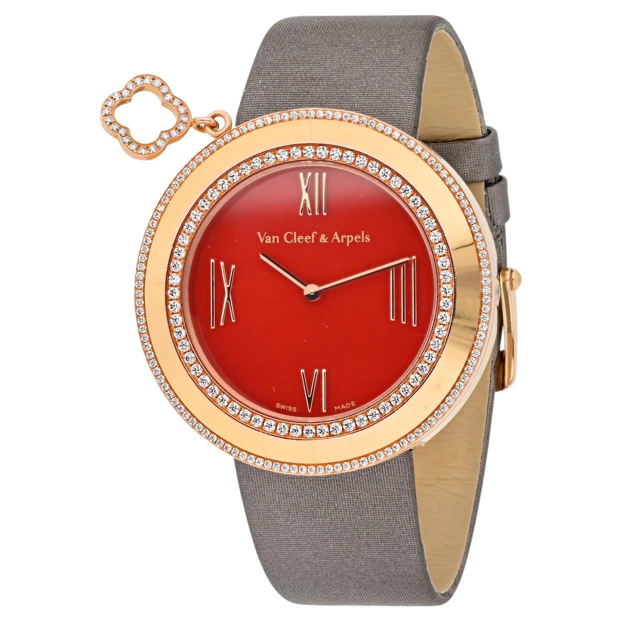 Van Cleef & Arpels 18K Rose Gold Charms Carnelian Dial 38mm Diamond Watch