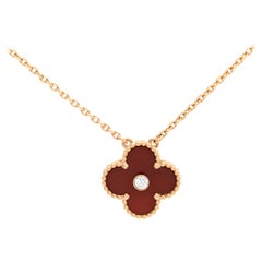 Van Cleef & Arpels 18K Rose Gold Diamond Carnelian Vintage Alhambra Necklace
