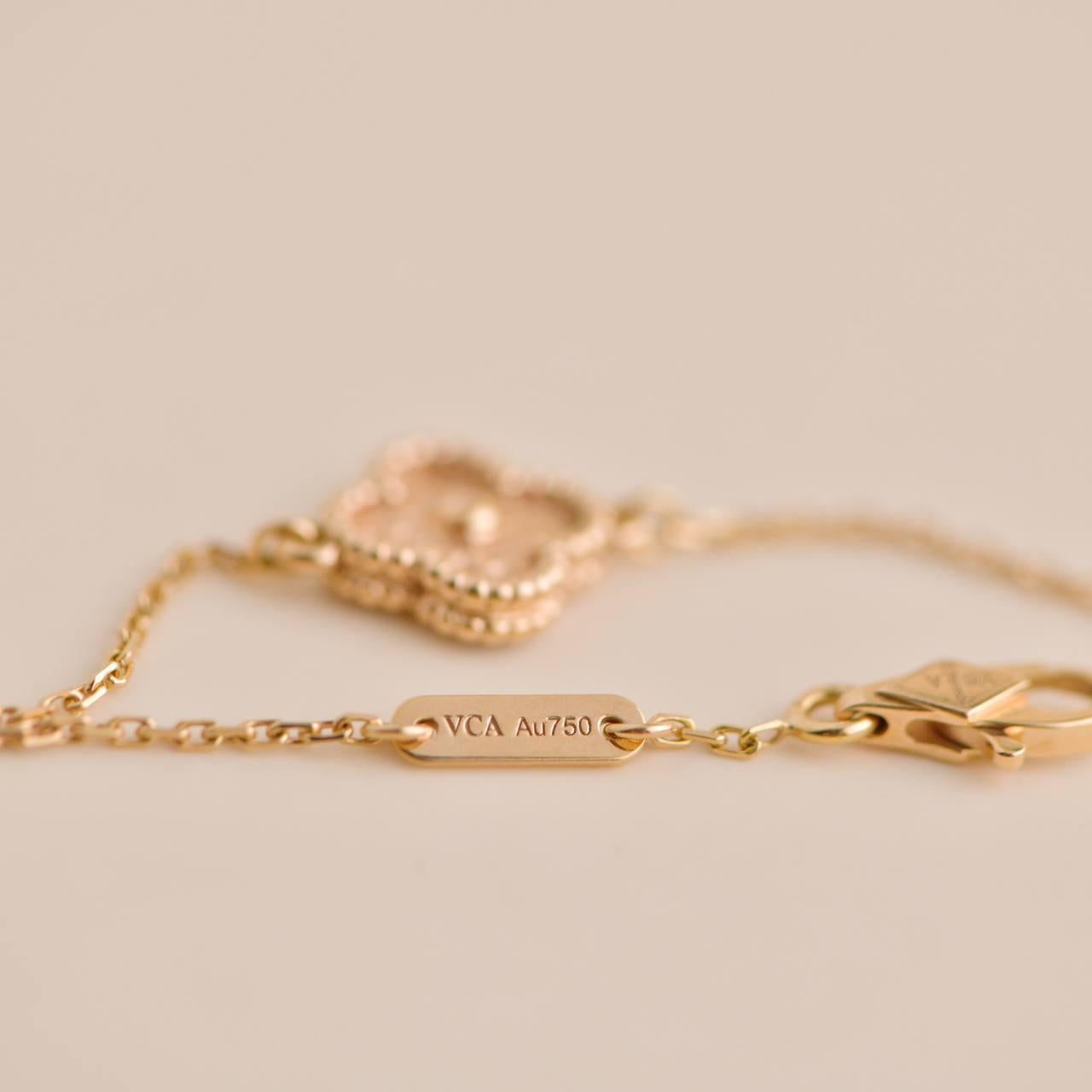 Women's or Men's Van Cleef & Arpels 18K Rose Gold Hammered Sweet Alhambra Bracelet For Sale