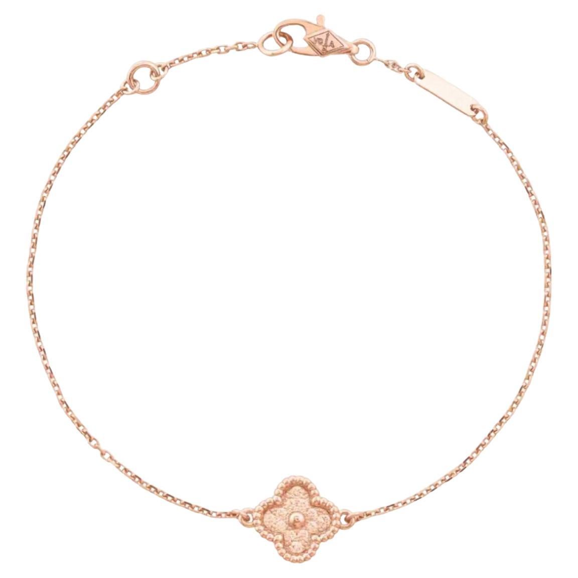 Van Cleef & Arpels 18K Rose Gold Hammered Sweet Alhambra Bracelet For Sale