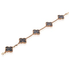 Van Cleef & Arpels 18K Rose Gold Obsidian Alhambra Bracelet And Necklace
