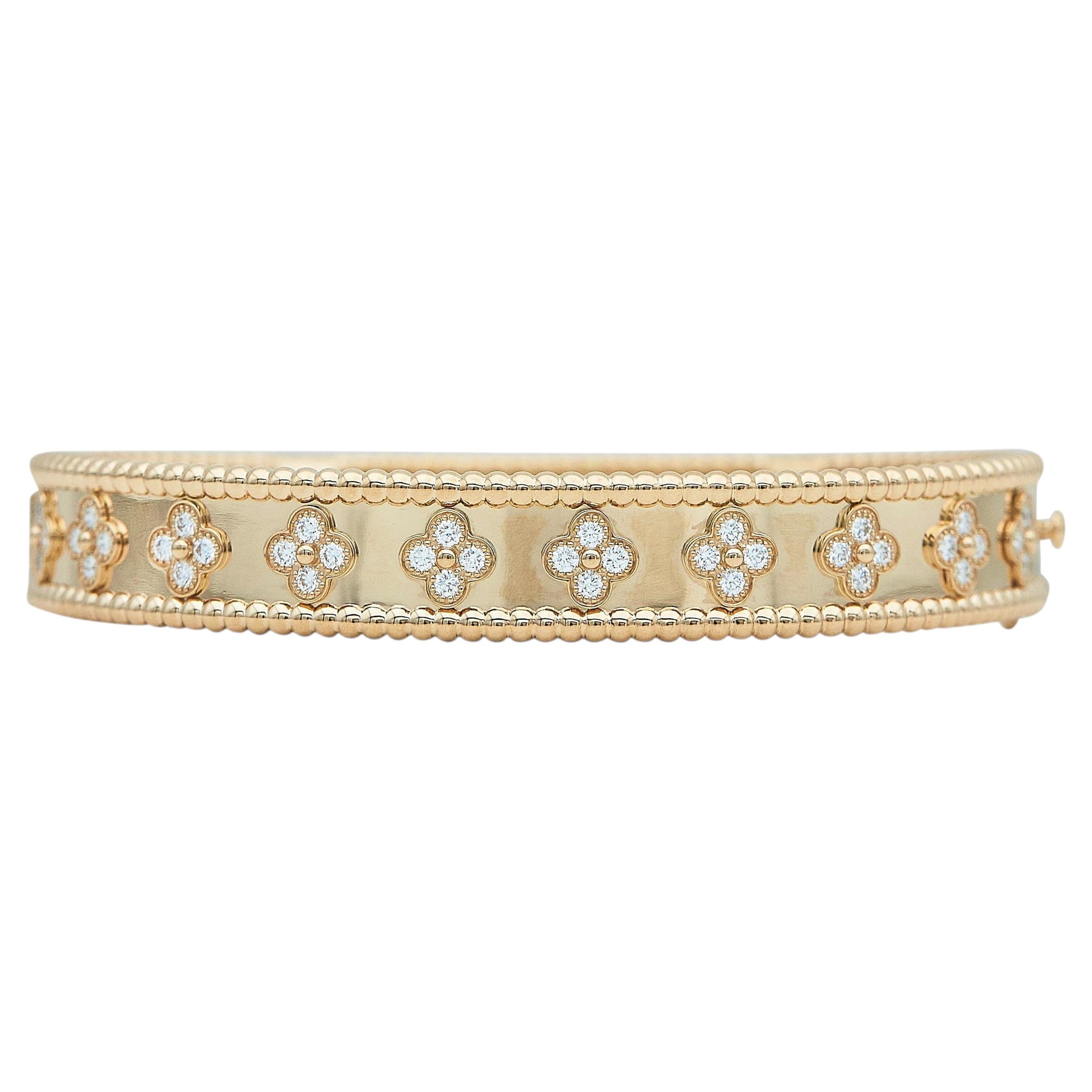 Van Cleef & Arpels 18K Rose Gold Perlée Clovers Bracelet, Size Large For Sale