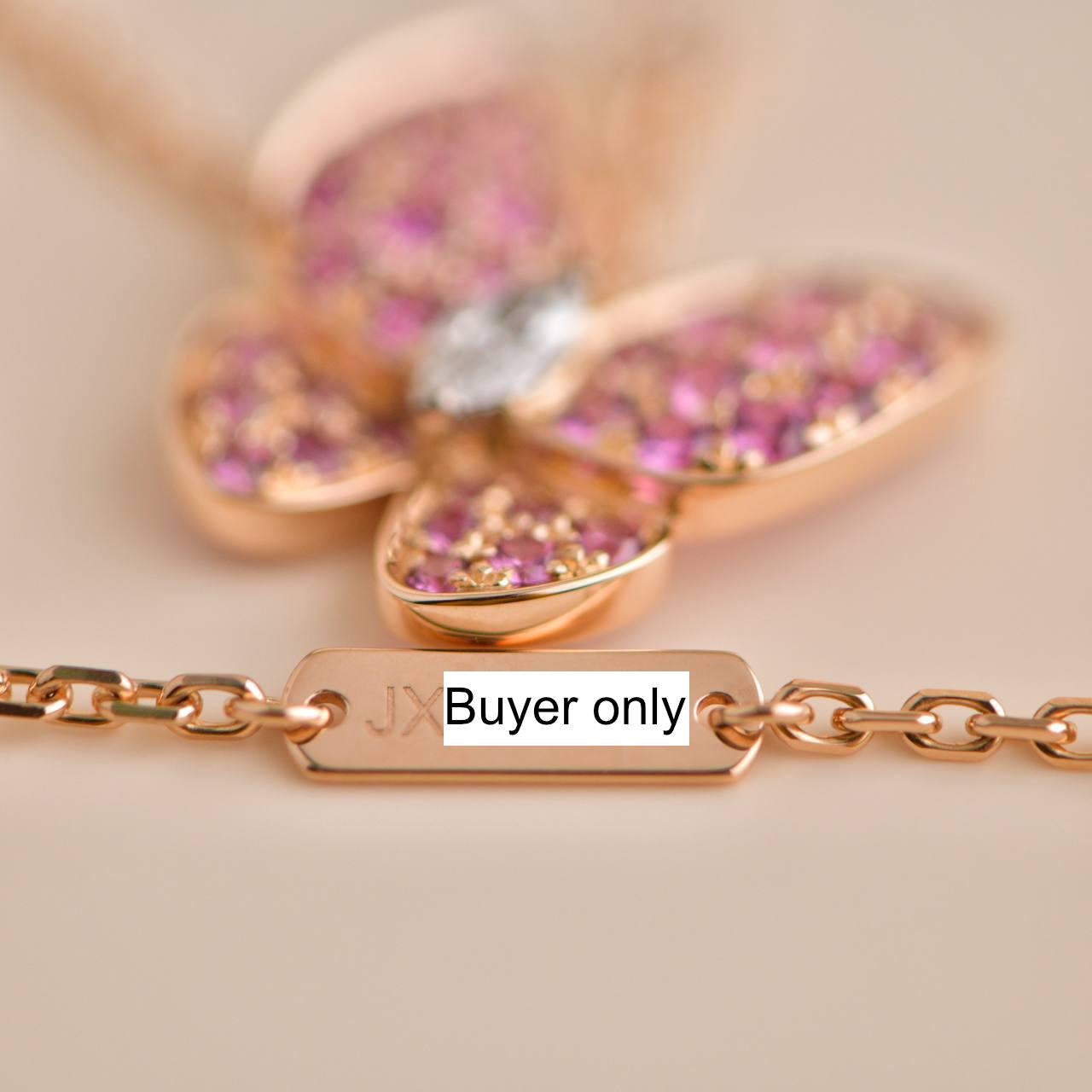 Brilliant Cut Van Cleef & Arpels 18K Rose Gold Pink Sapphire Two Butterfly Diamond Pendant