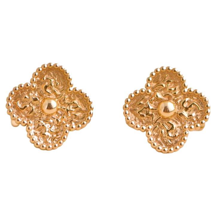 Van Cleef & Arpels 18K Rose Hammered Gold Vintage Alhambra 18K Earrings