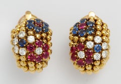 Van Cleef & Arpels 18 Karat Ruby Sapphire and Diamond Ear Clips