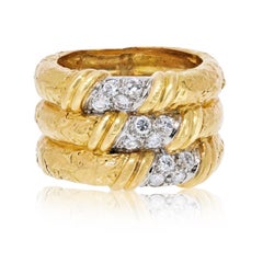 Van Cleef & Arpels 18K Three Row Diamond Set Cocktail Ring