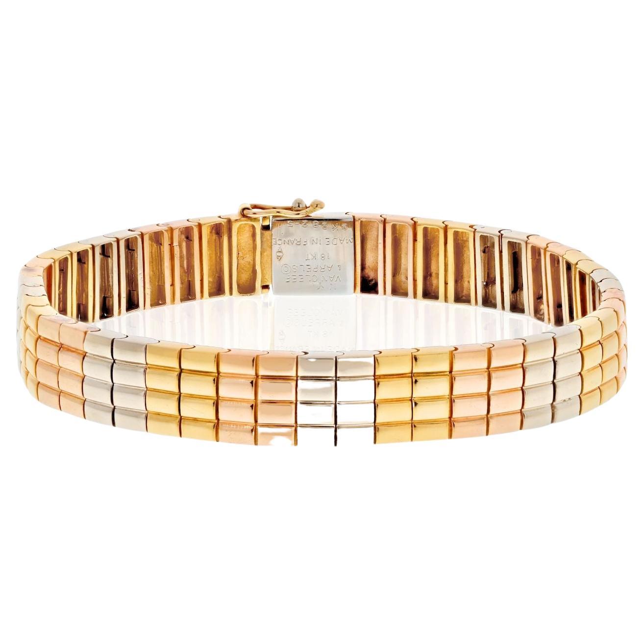 Van Cleef & Arpels 18K Tri Color Gold Flat High Polish Link Bracelet For Sale