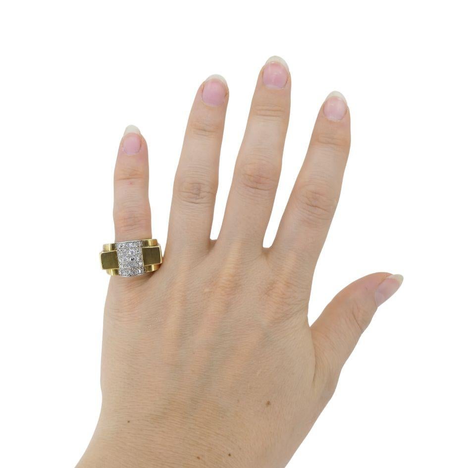 Rétro Van Cleef & Arpels, bague Tank rétro en or bicolore 18 carats avec diamants en vente