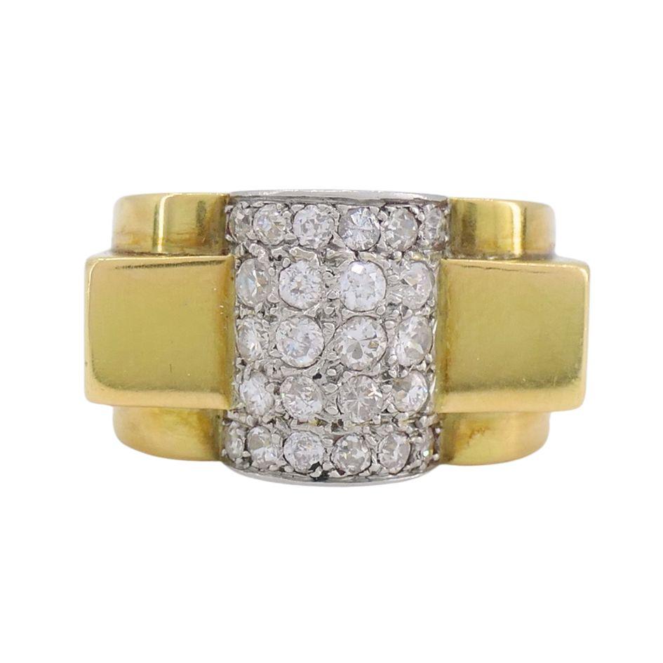 Taille simple Van Cleef & Arpels, bague Tank rétro en or bicolore 18 carats avec diamants en vente