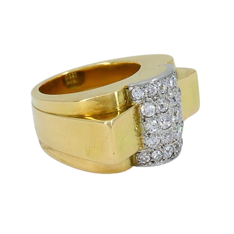 Van Cleef & Arpels, bague Tank rétro en or bicolore 18 carats avec diamants Bon état - En vente à Beverly Hills, CA