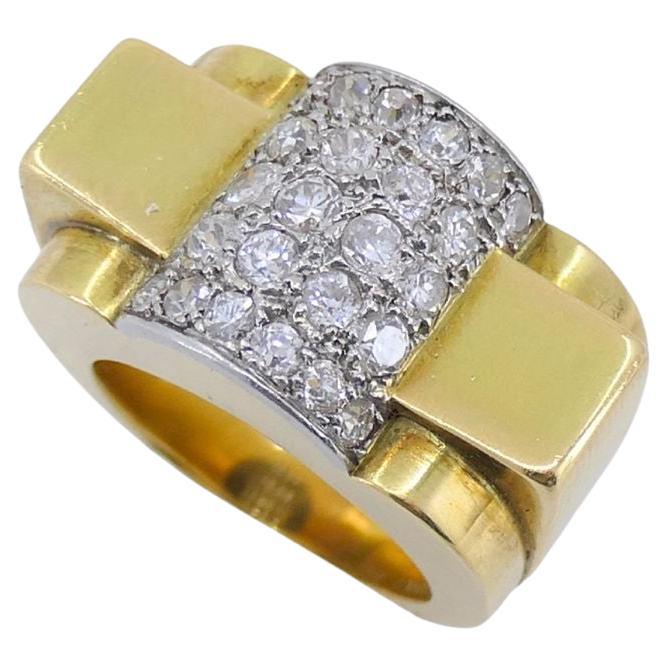 Van Cleef & Arpels, bague Tank rétro en or bicolore 18 carats avec diamants en vente