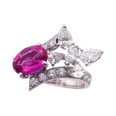 Van Cleef & Arpels 18k WG Myanmar Unheated Pink Sapphire Diamond Elysees Ring