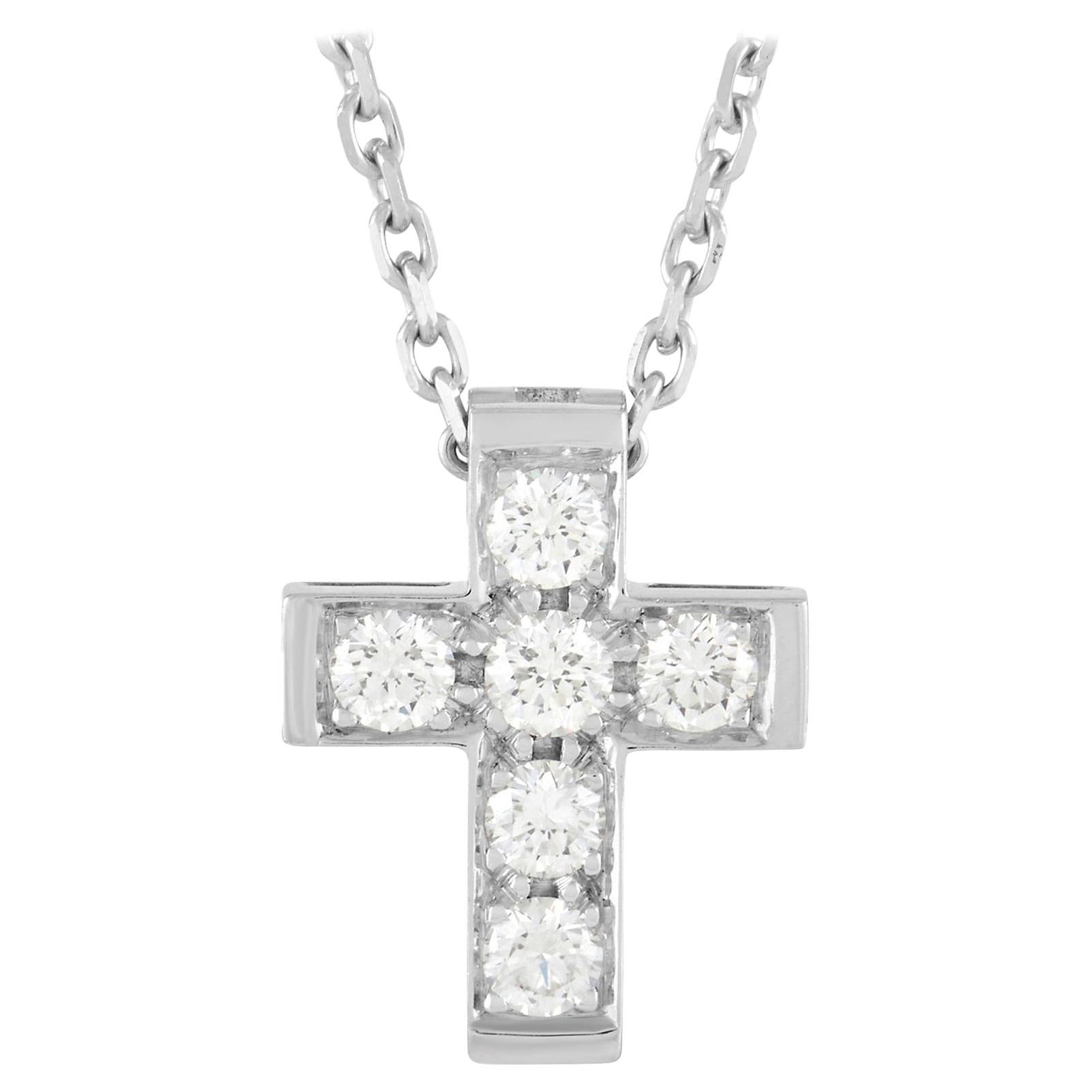 Van Cleef & Arpels 18k White Gold 0.24 Ct Diamond Cross Pendant Necklace