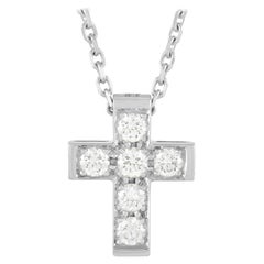 Van Cleef &amp;amp; Arpels, collier pendentif croix en or blanc 18 carats et diamants 0,24 carat