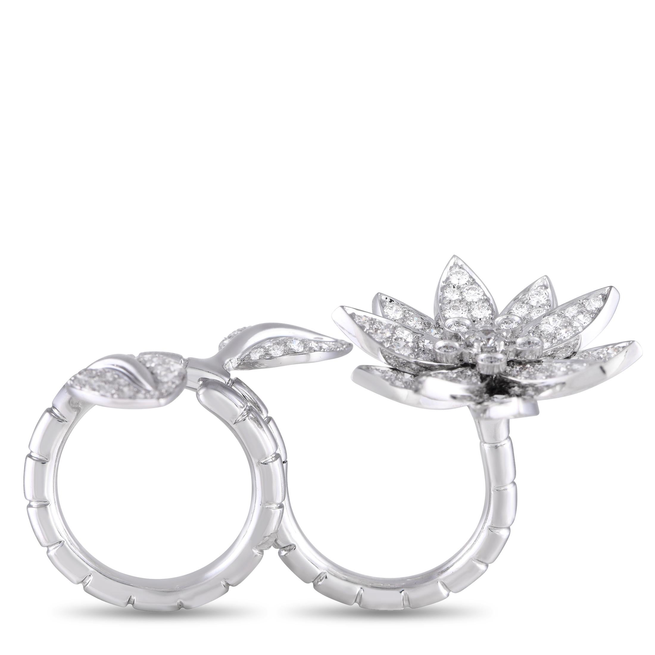 Van Cleef & Arpels 18k Weißgold 2,14ct Diamant Lotus zwischen den Fingern Ring (Rundschliff)