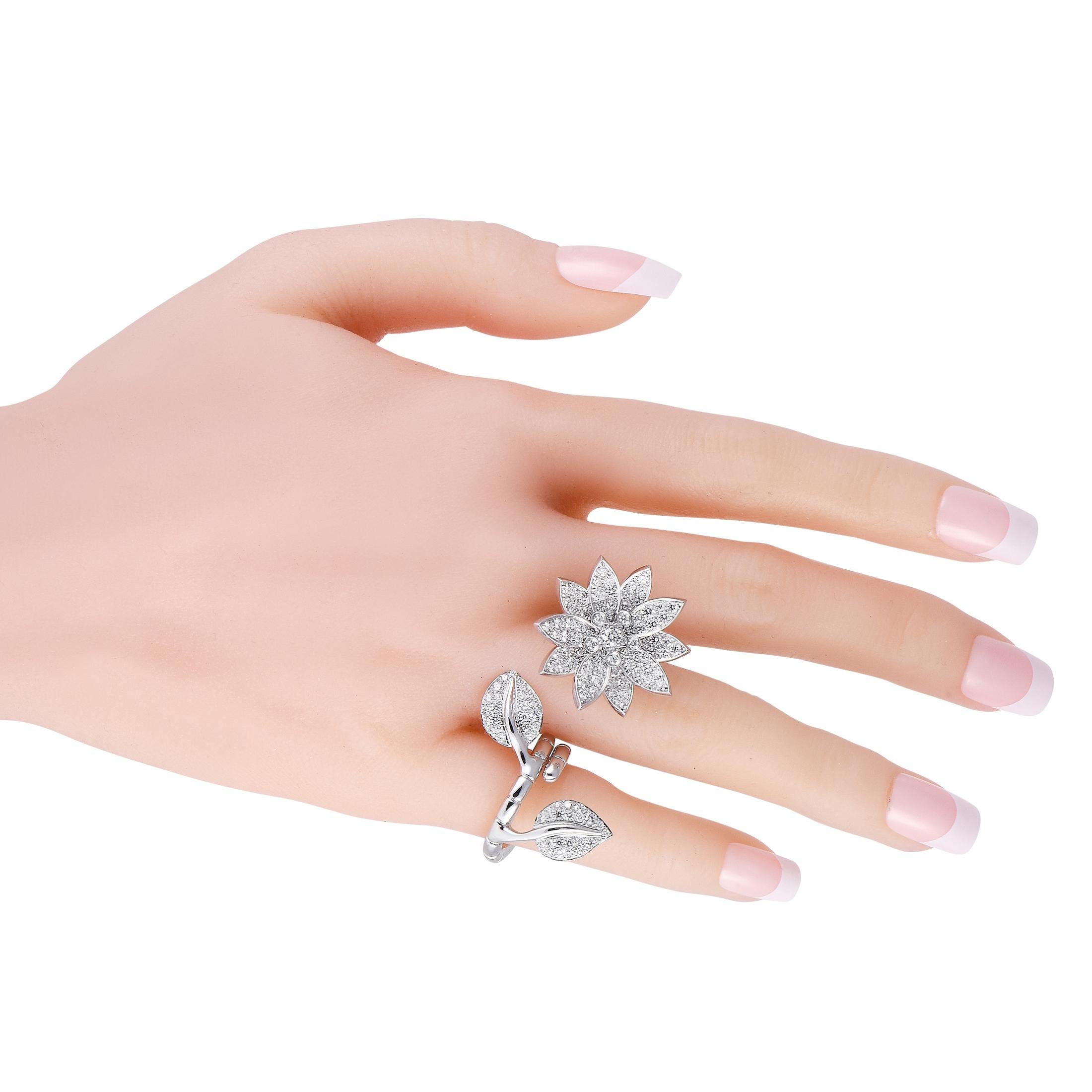 Van Cleef & Arpels 18k Weißgold 2,14ct Diamant Lotus zwischen den Fingern Ring Damen