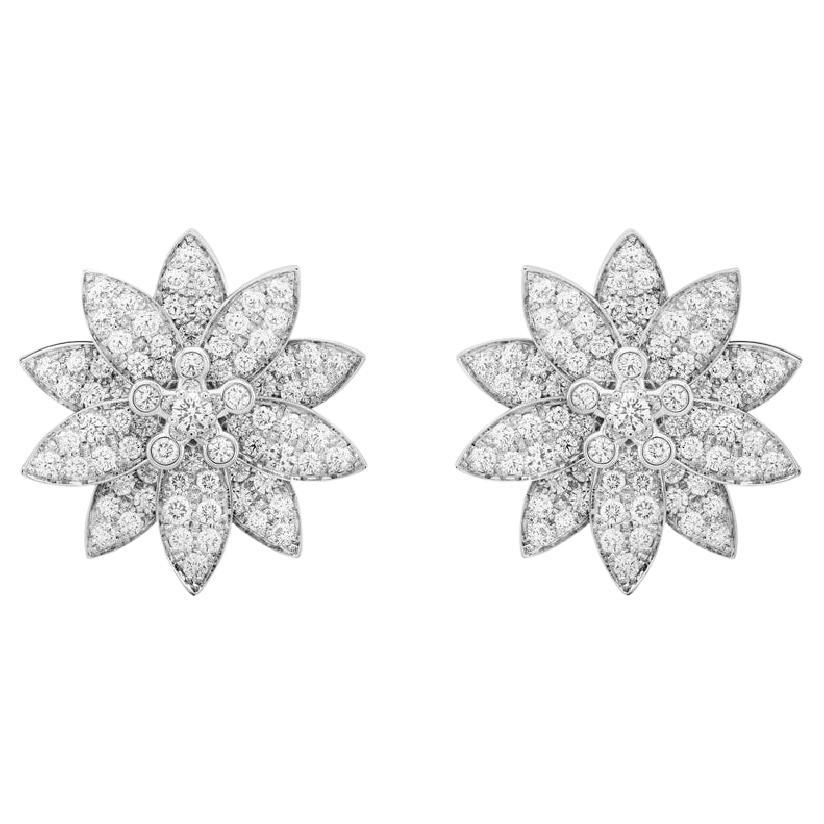 Van Cleef & Arpels 18K White Gold 3.30cttw Lotus Diamond Earrings, Medium Model For Sale