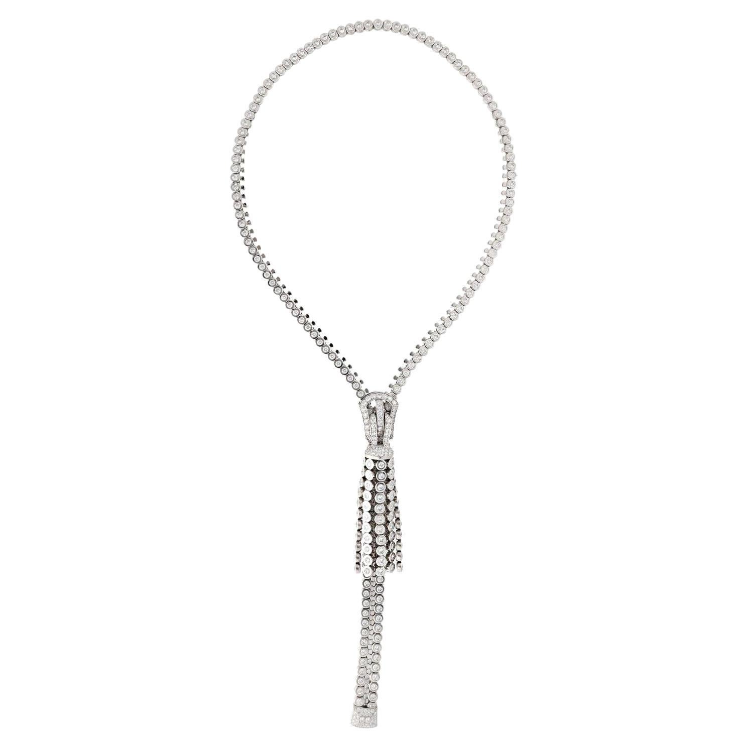 Van Cleef & Arpels 18K White Gold and Diamond Extra Long ZIP Necklace For Sale