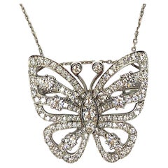VAN CLEEF & ARPELS 18K White Gold Butterfly Diamond Pendant Brooch
