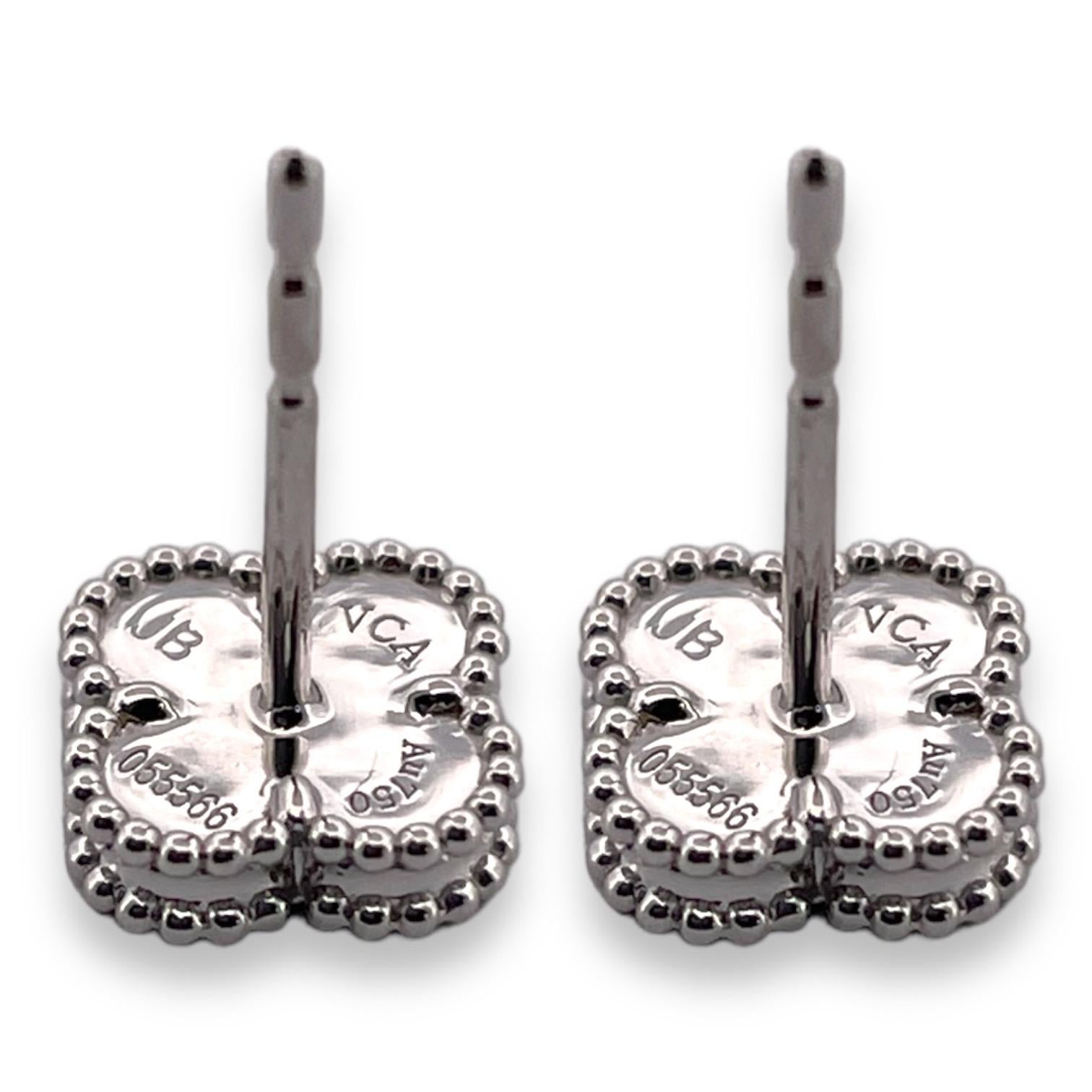 Van Cleef & Arpels 18k White Gold Clover Mother of Pearl Earstuds In Good Condition In New York, NY