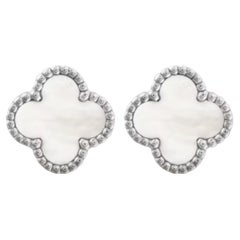 Van Cleef & Arpels 18k White Gold Clover Mother of Pearl Earstuds