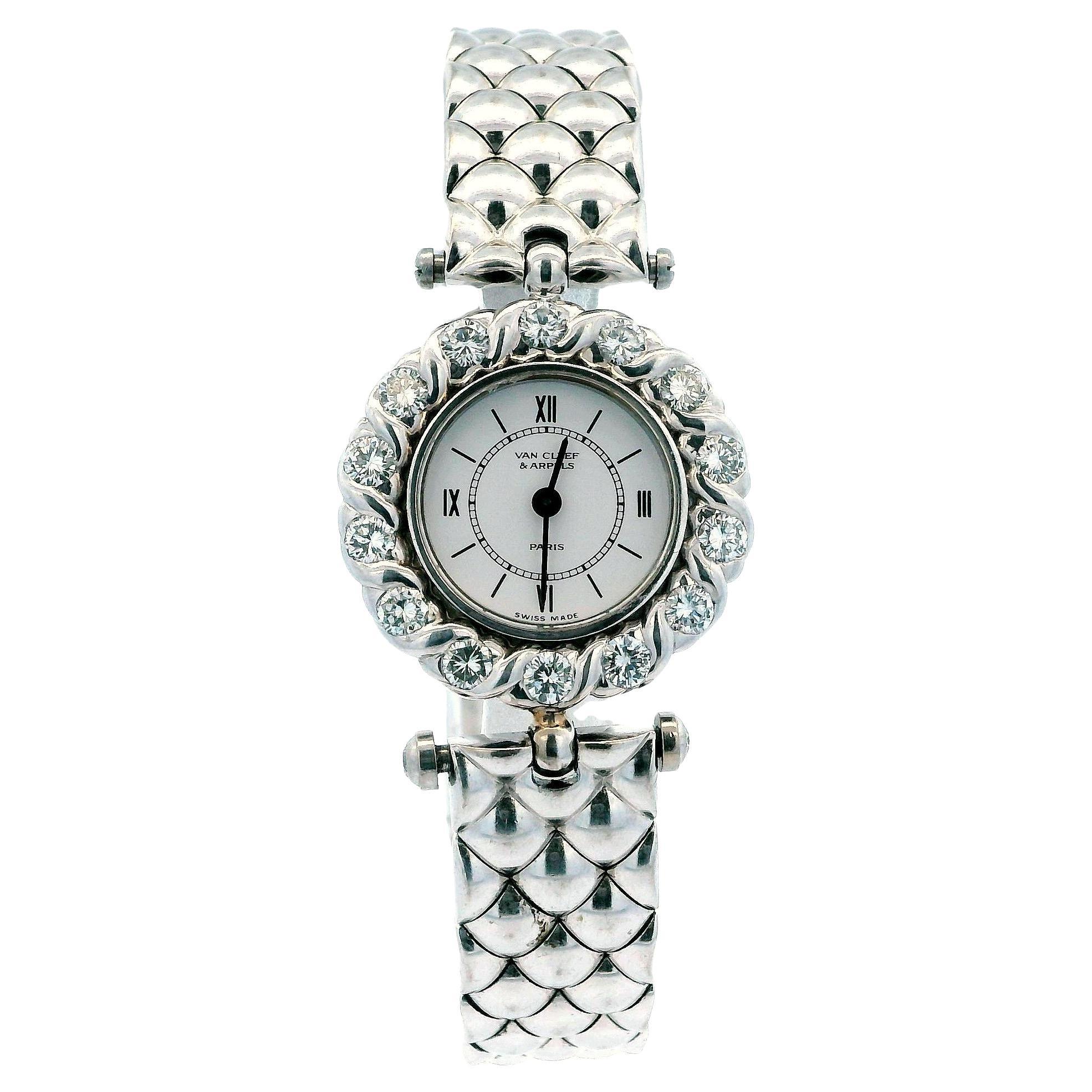 Van Cleef & Arpels 18K White Gold Diamond Bezel Ladies Watch