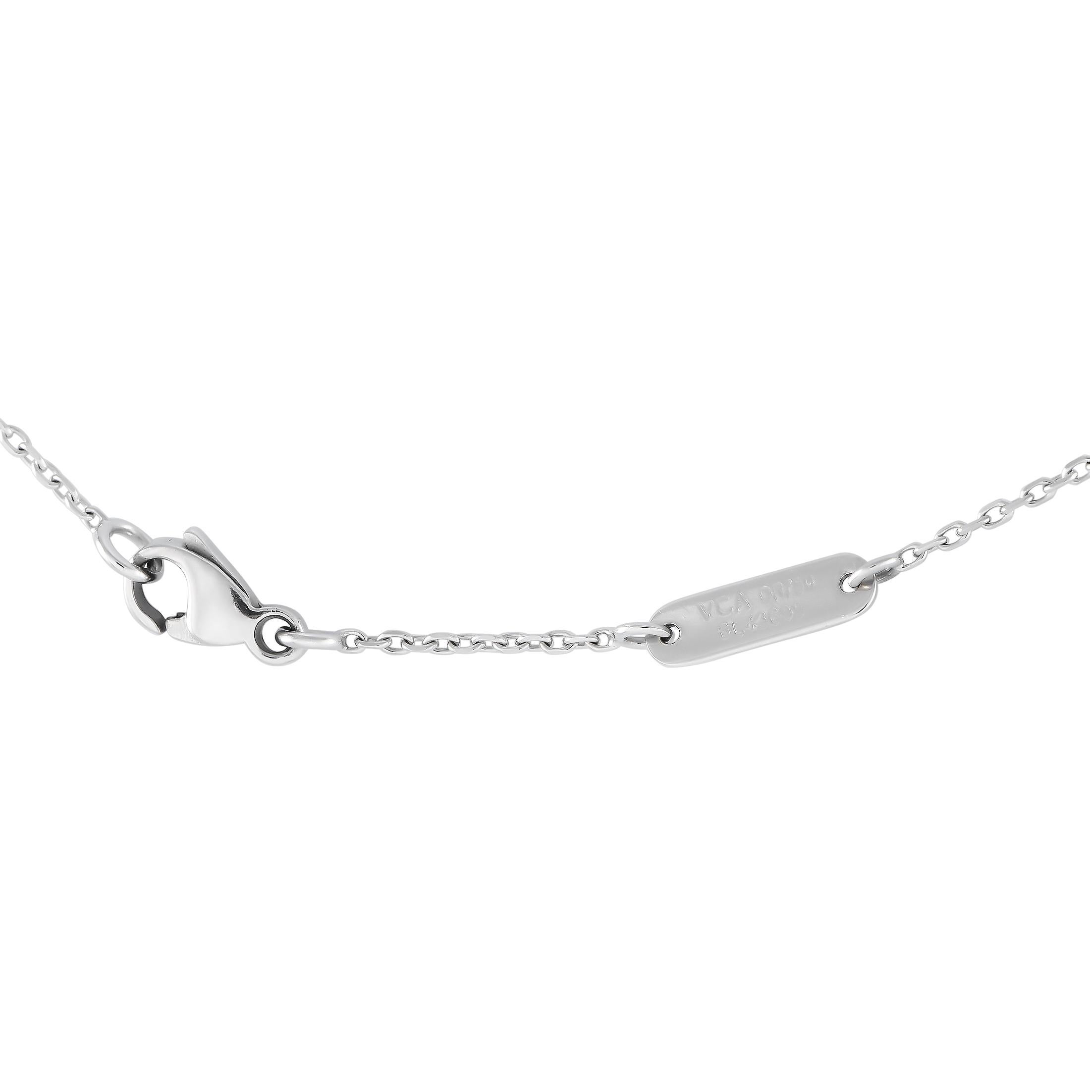 Round Cut Van Cleef & Arpels 18K White Gold Diamond Cross Necklace