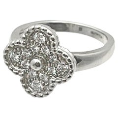 Van Cleef & Arpels 18k White Gold Diamond Vintage Alhambra Ring