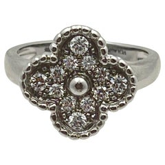 Van Cleef & Arpels 18k White Gold Diamond Vintage Alhambra Ring