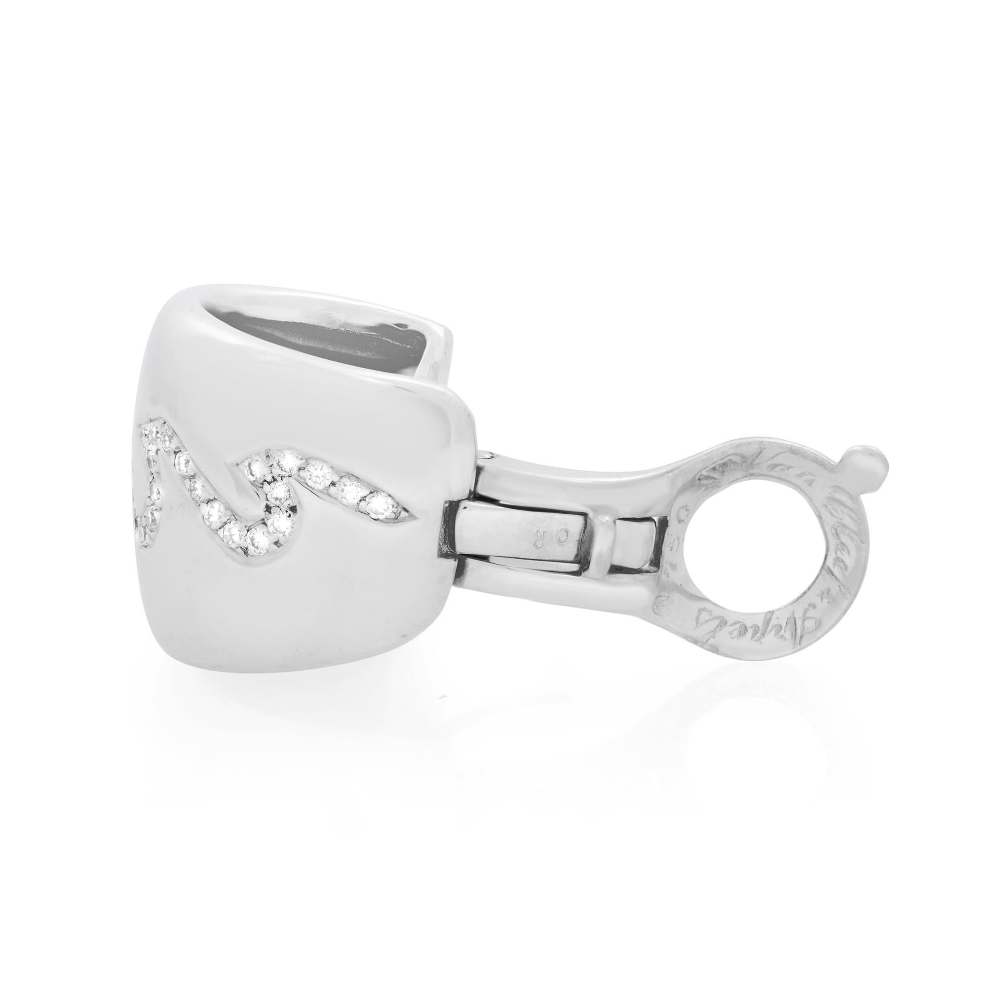 Modern Van Cleef & Arpels 18k White Gold Diamond Wave Huggie Earrings 0.90cttw