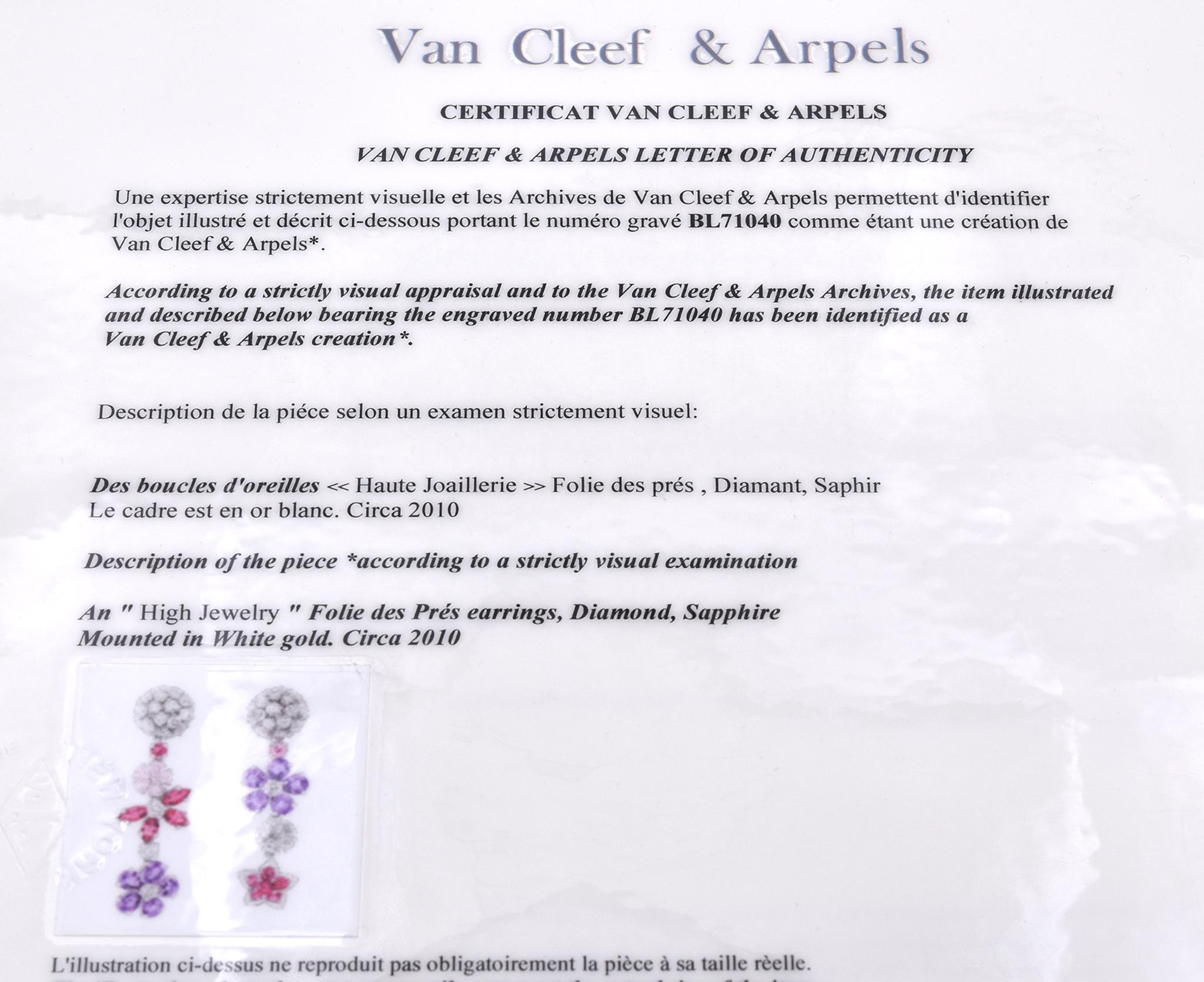 Van Cleef & Arpels 18 Karat White Gold Folie des Pres Earrings 1
