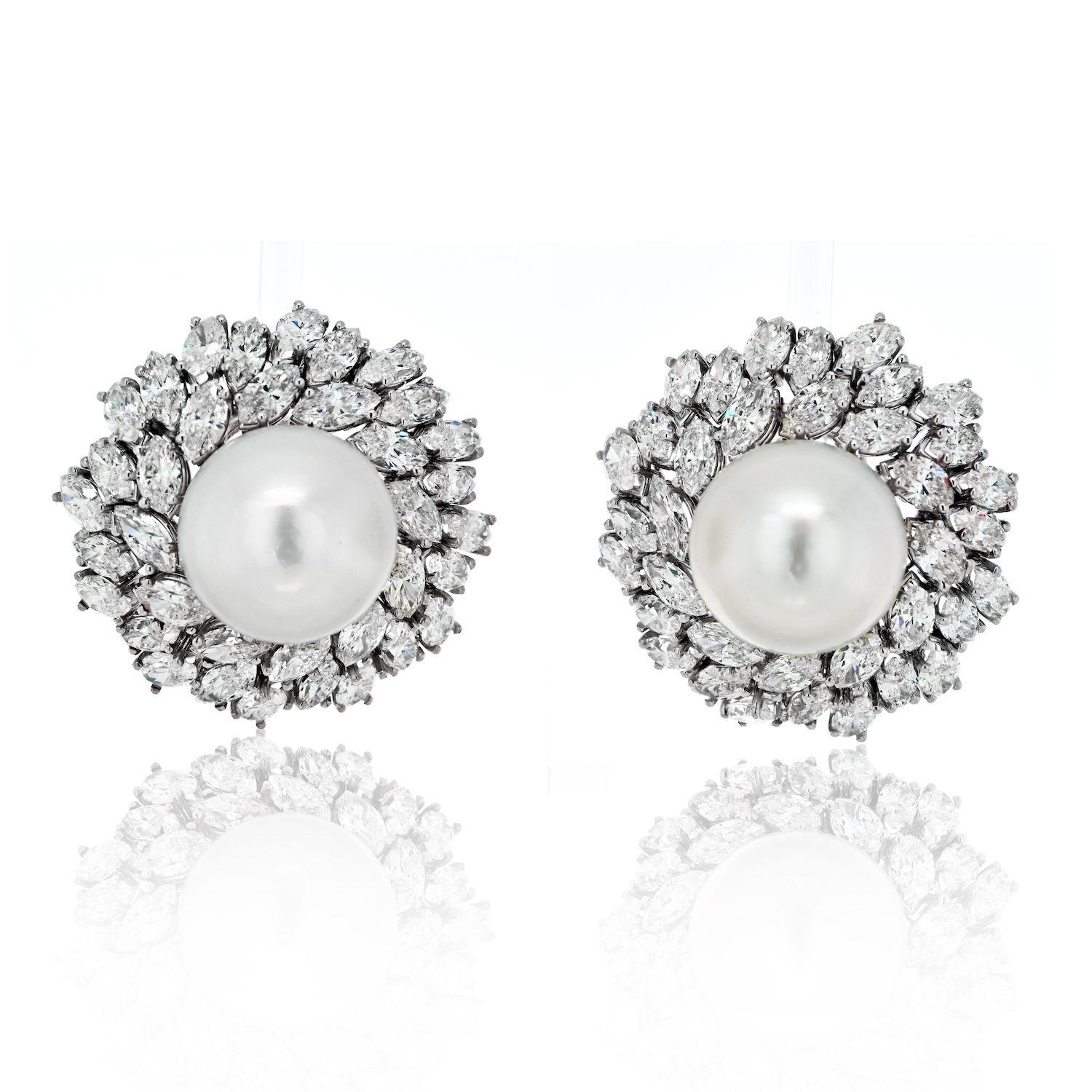 Modern Van Cleef & Arpels 18K White Gold Pearl Diamond Bombe Earrings For Sale