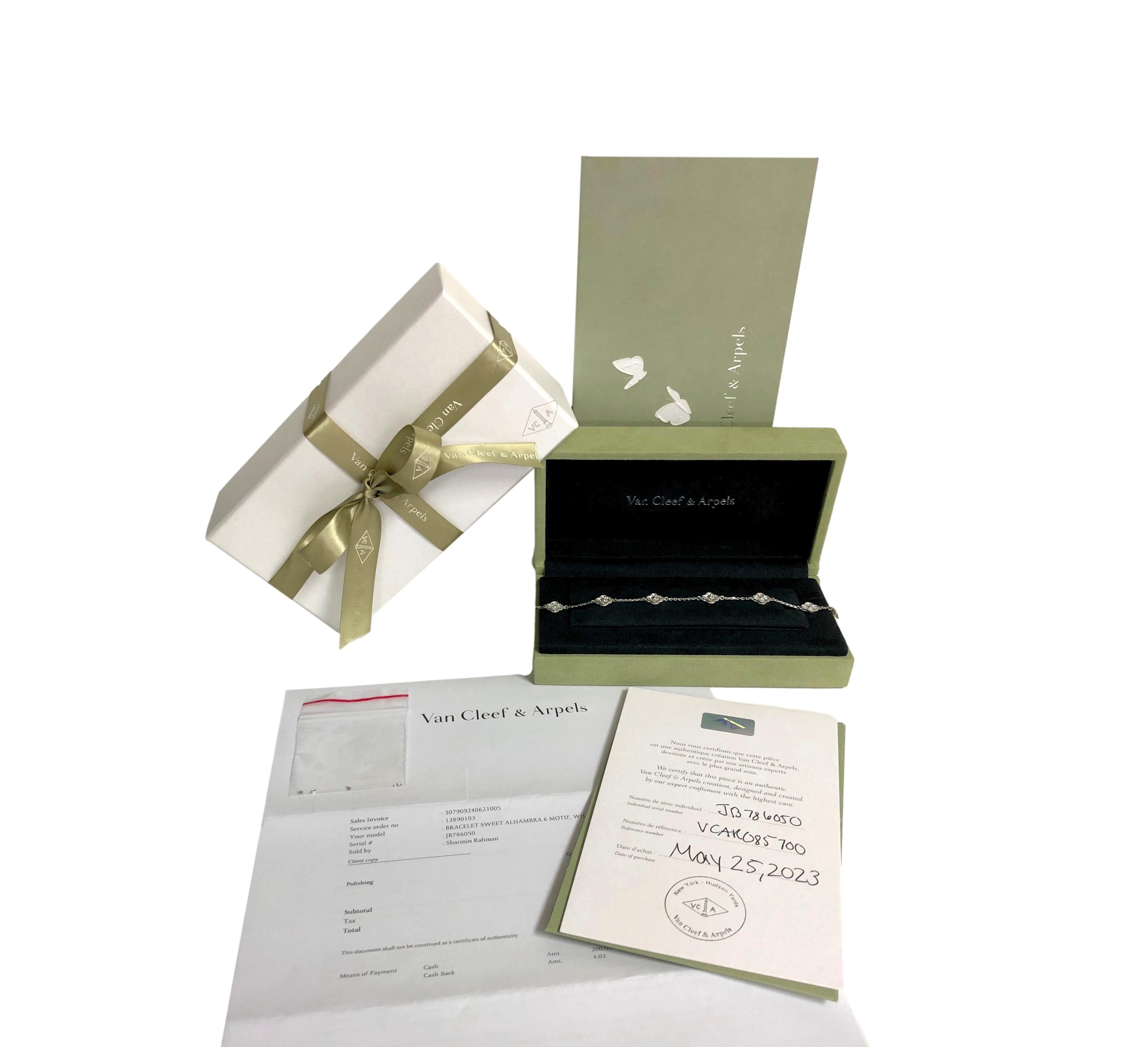 Van Cleef & Arpels 18K White Gold Sweet Alhambra Diamond Bracelet 6 Motif 4