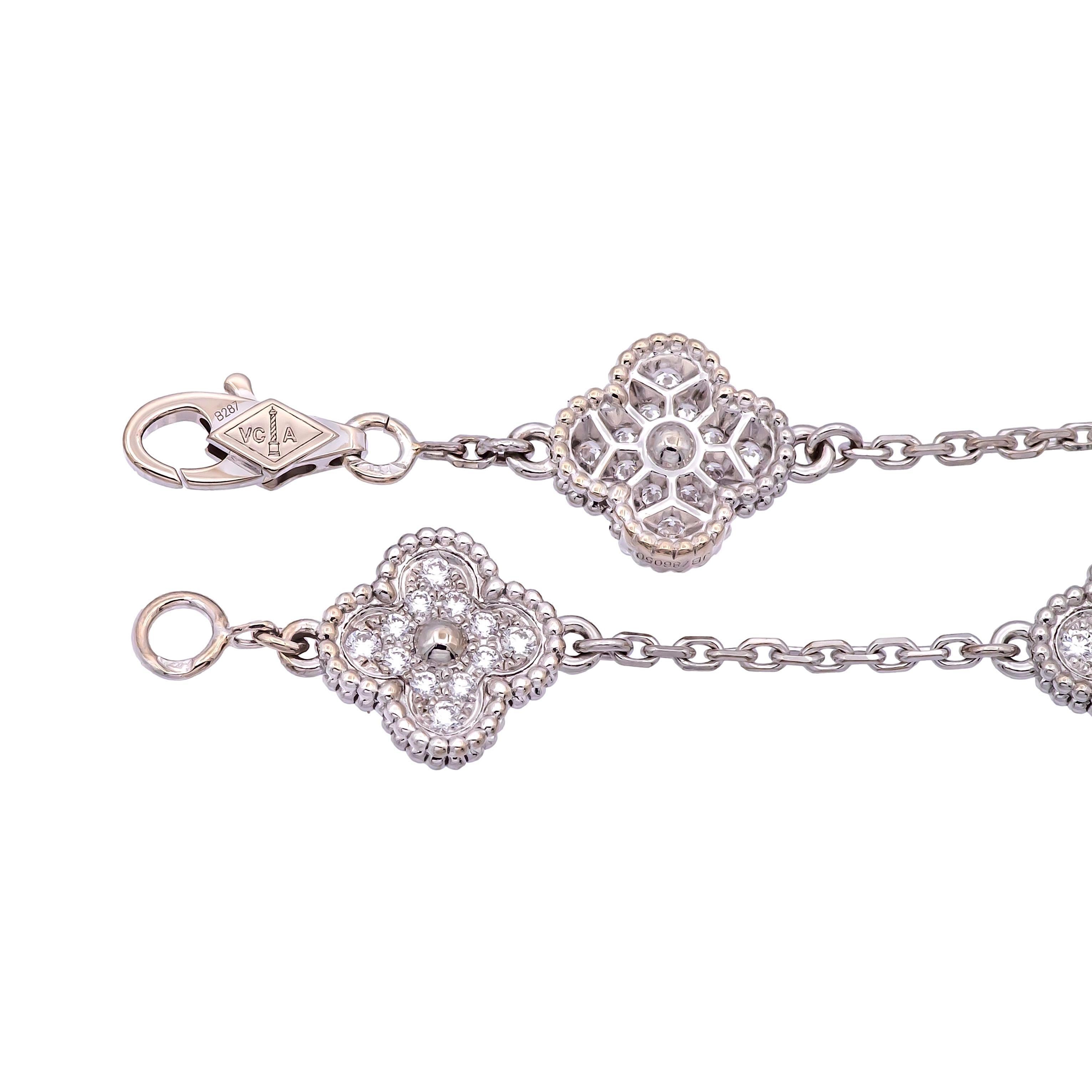 Modern Van Cleef & Arpels 18K White Gold Sweet Alhambra Diamond Bracelet 6 Motif