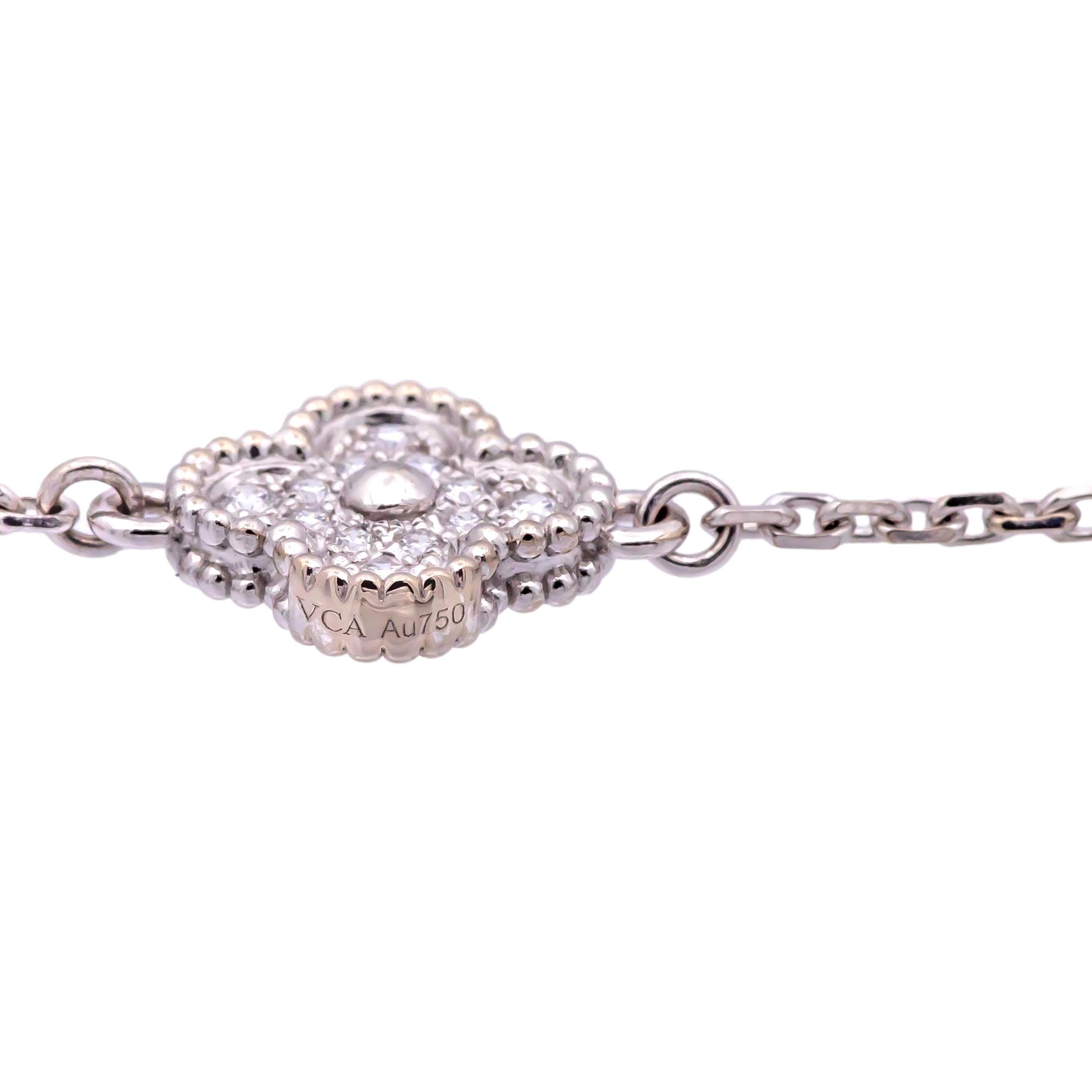 Brilliant Cut Van Cleef & Arpels 18K White Gold Sweet Alhambra Diamond Bracelet 6 Motif