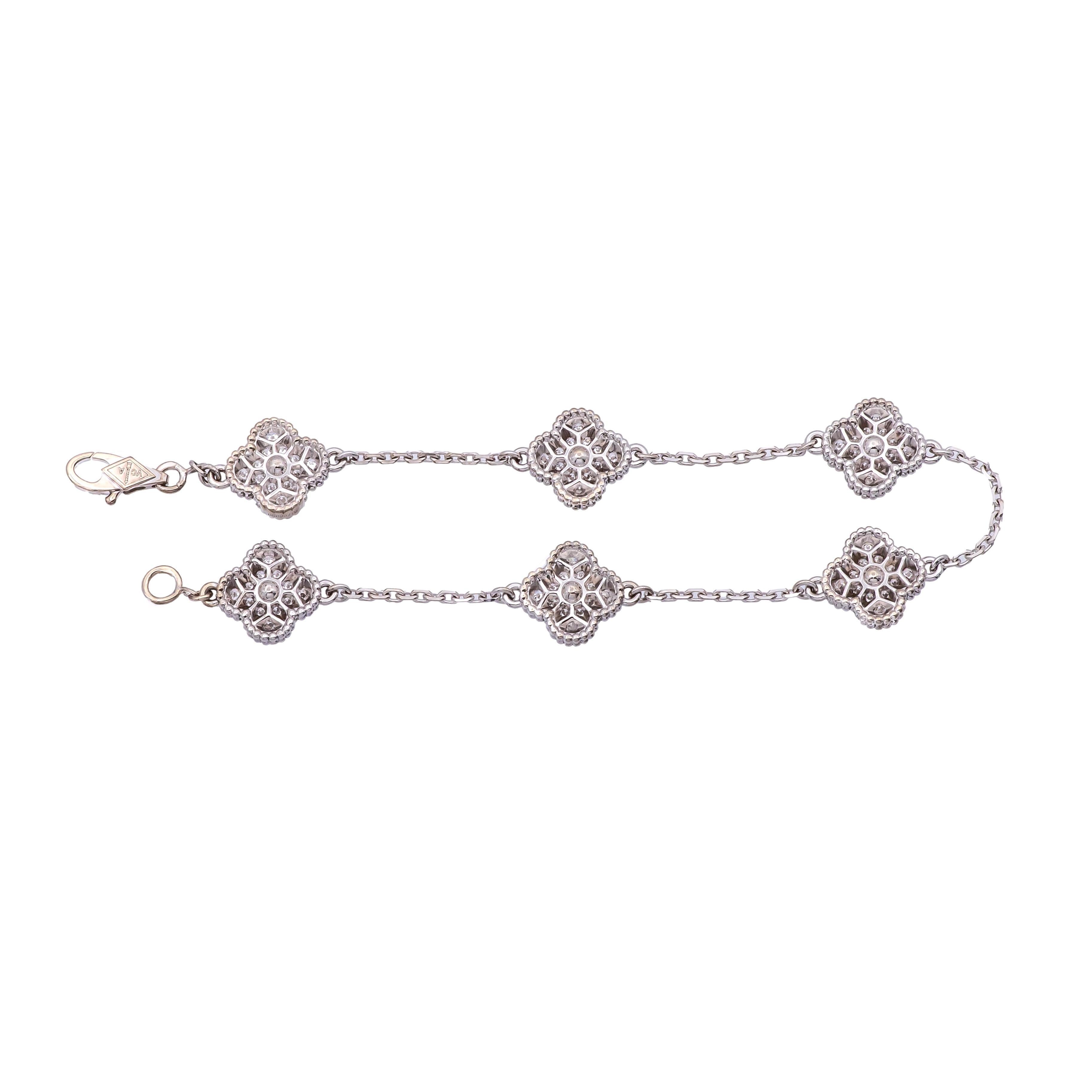 Van Cleef & Arpels 18K White Gold Sweet Alhambra Diamond Bracelet 6 Motif 1