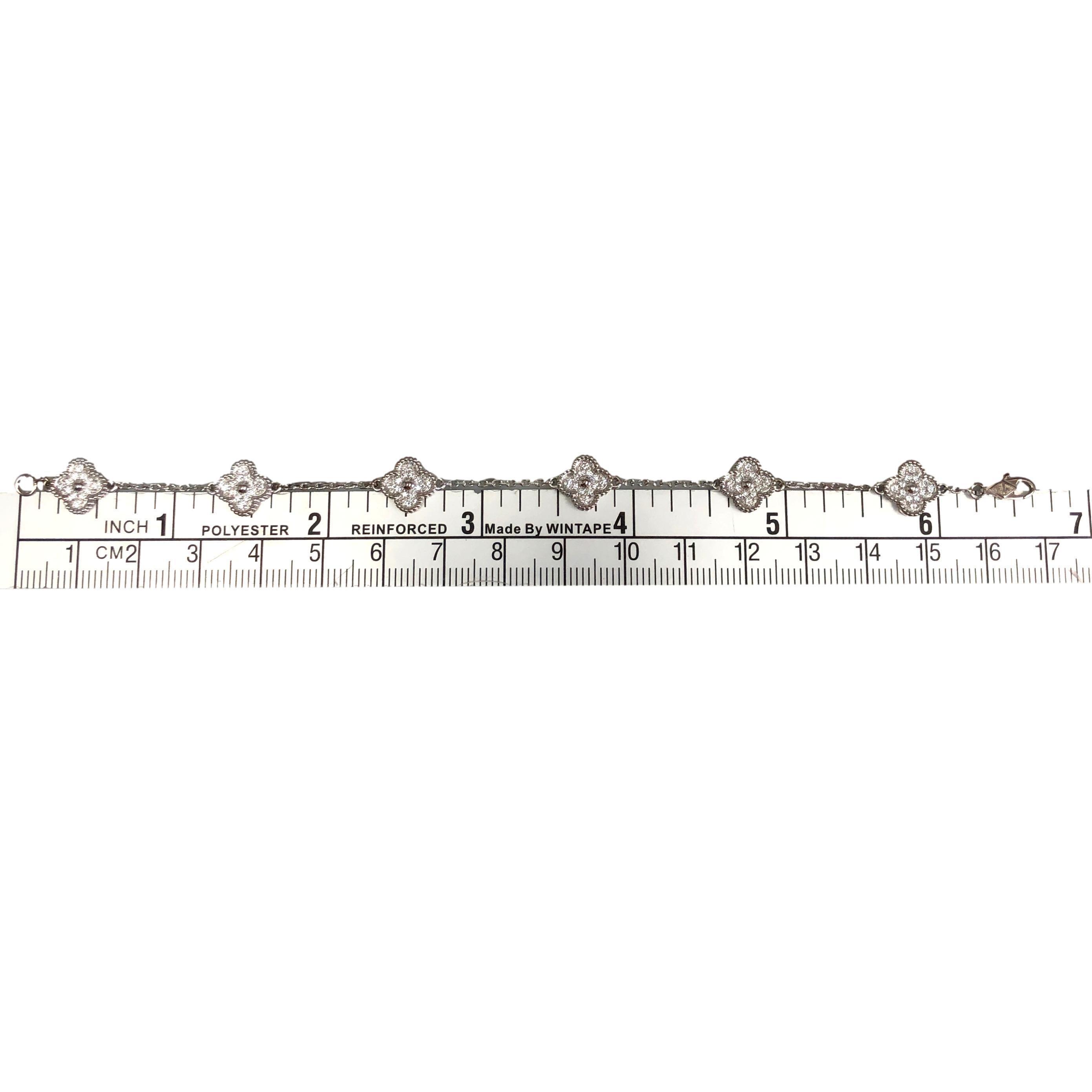 Van Cleef & Arpels 18K White Gold Sweet Alhambra Diamond Bracelet 6 Motif 2