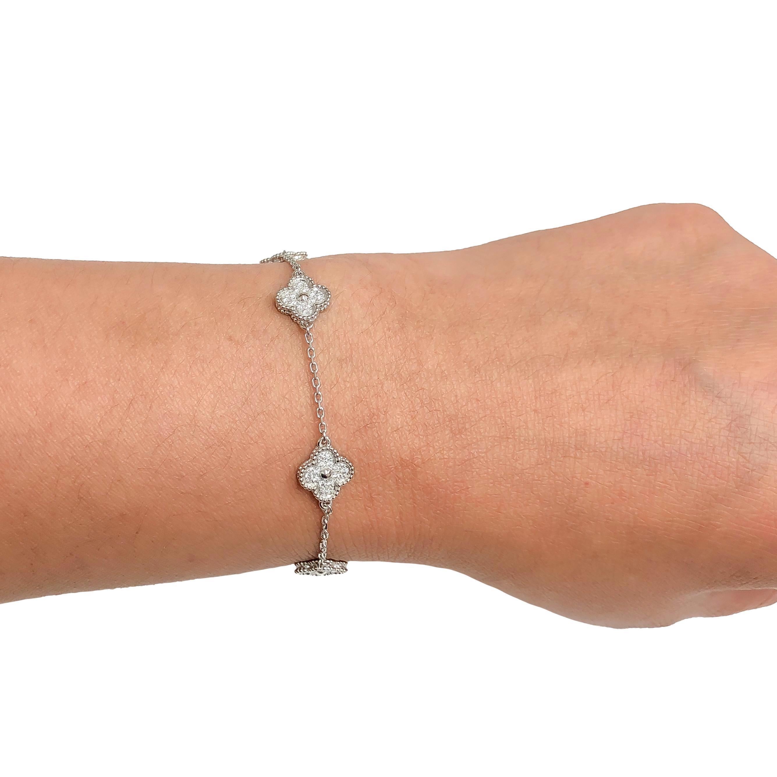 Van Cleef & Arpels 18K White Gold Sweet Alhambra Diamond Bracelet 6 Motif 3