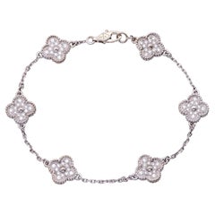 Van Cleef & Arpels 18K White Gold Sweet Alhambra Diamond Bracelet 6 Motif