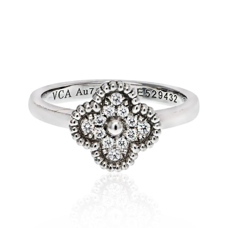 Van Cleef and Arpels 18K White Gold Sweet Alhambra Diamond Ring For Sale at  1stDibs | vca ring, sweet alhambra ring, van cleef arpels ring alhambra