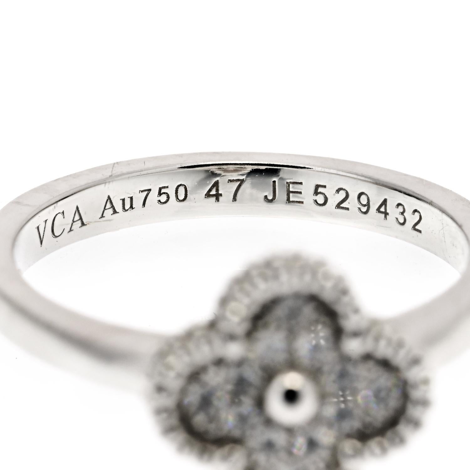 Modern Van Cleef & Arpels 18K White Gold Sweet Alhambra Diamond Ring For Sale