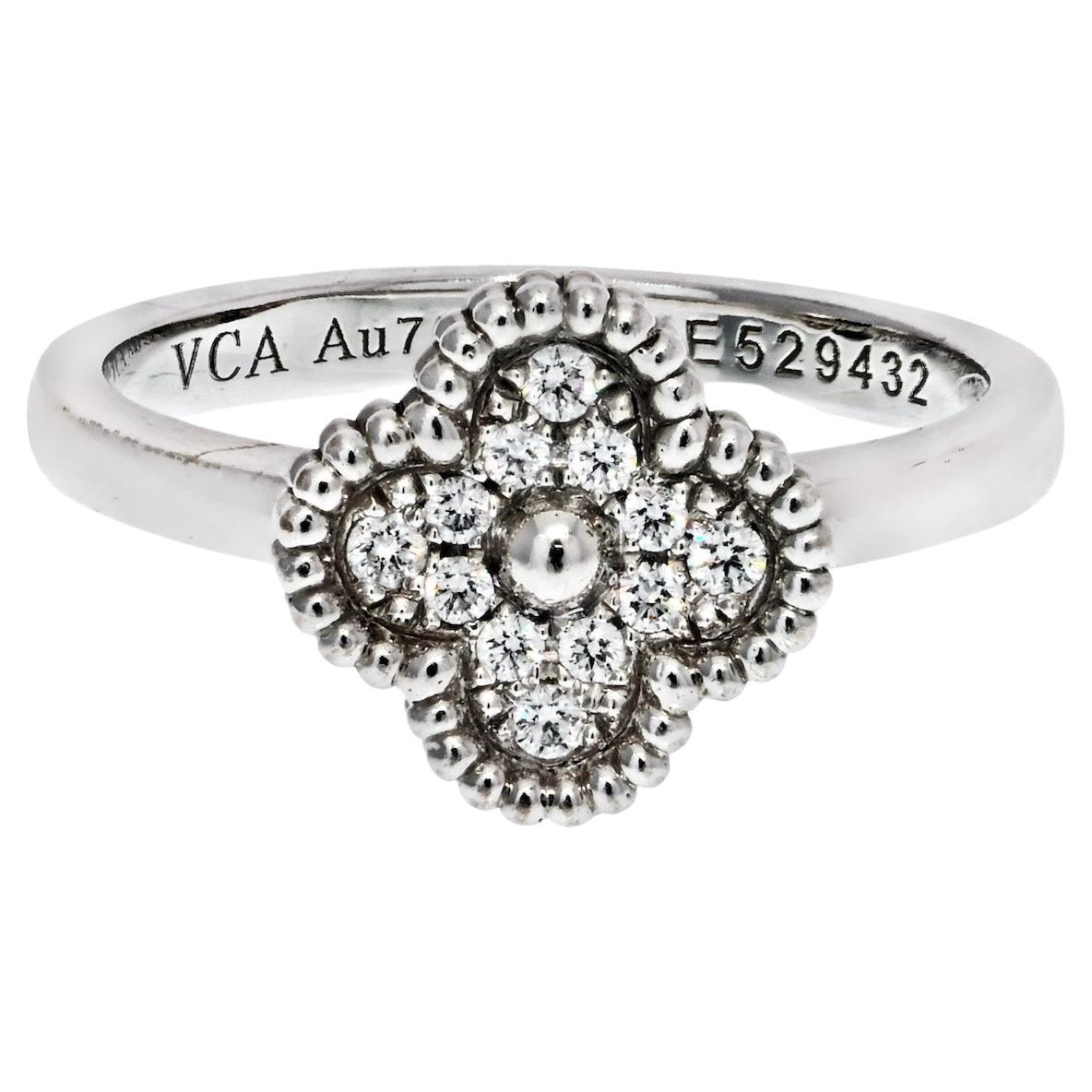 Van Cleef & Arpels 18K White Gold Sweet Alhambra Diamond Ring For Sale