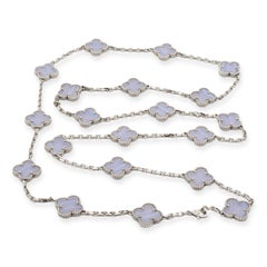Van Cleef & Arpels 18K White Gold Vintage Alhambra 20 Motif Chalcedony Necklace