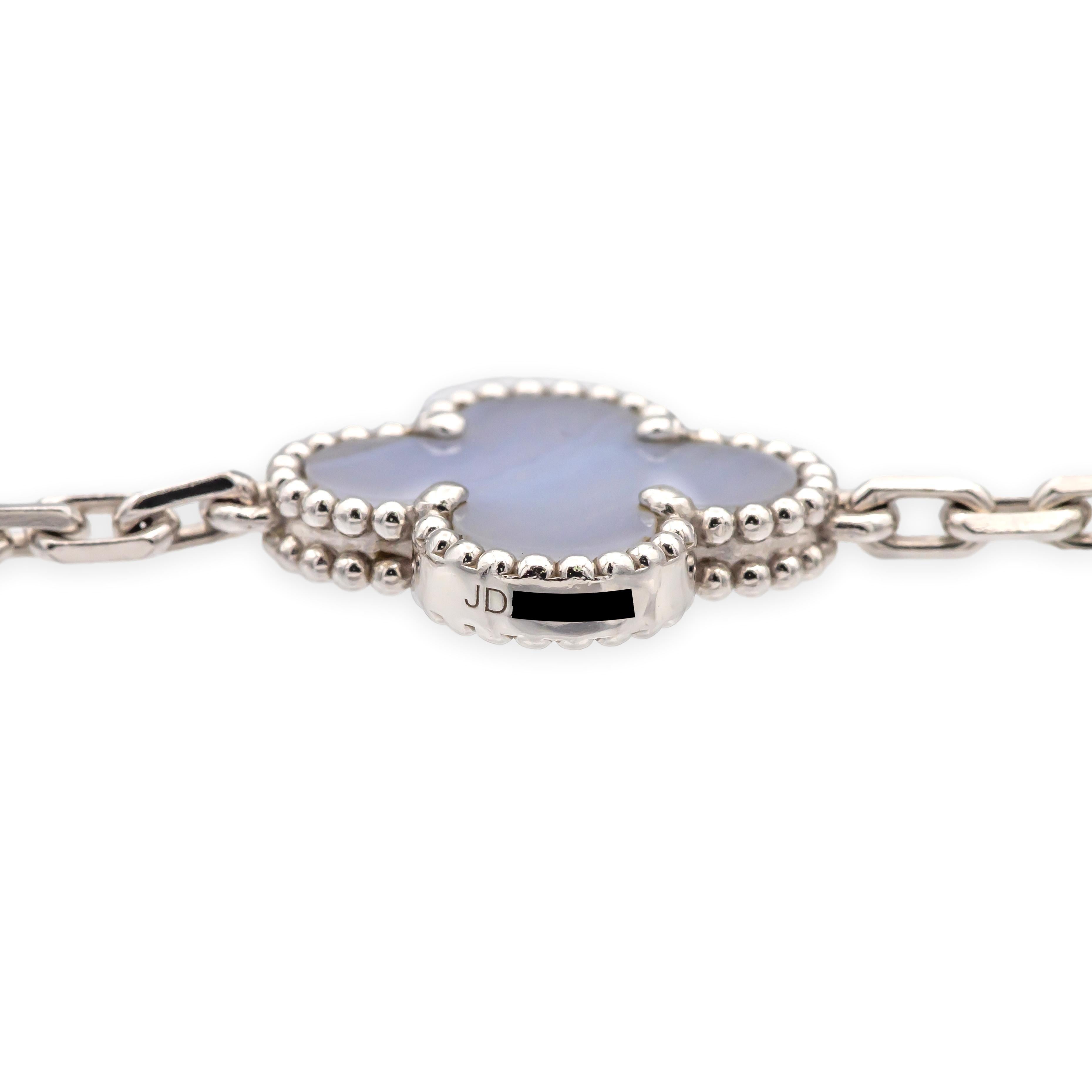 Women's Van Cleef & Arpels 18K White Gold Vintage Alhambra 20 Motif Chalcedony Necklace For Sale